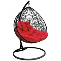 Подвесное кресло M-GROUP для двоихс ротангом чёрное, красная подушка