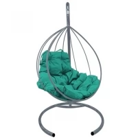 Подвесное кресло M-GROUP капля без ротанга серое, зелёная подушка