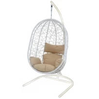 Кресло подвесное Кокон XL D52-МТ002 белое, бежевая подушка