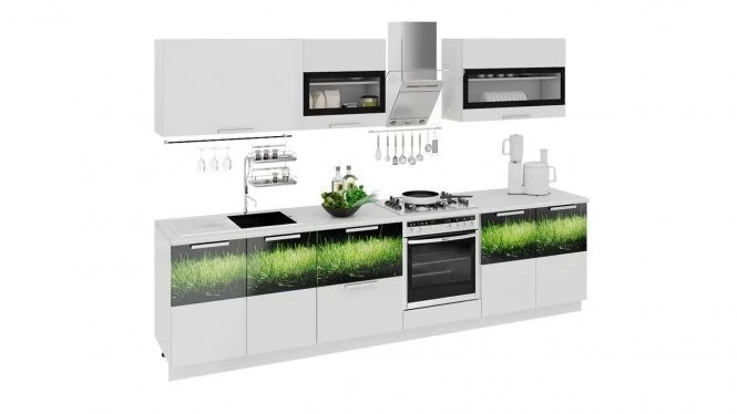 Готовый Набор для кухни длиной - 300 см (со шкафом НБ) ГН60_300_1 (НБ)/черный,зеленый